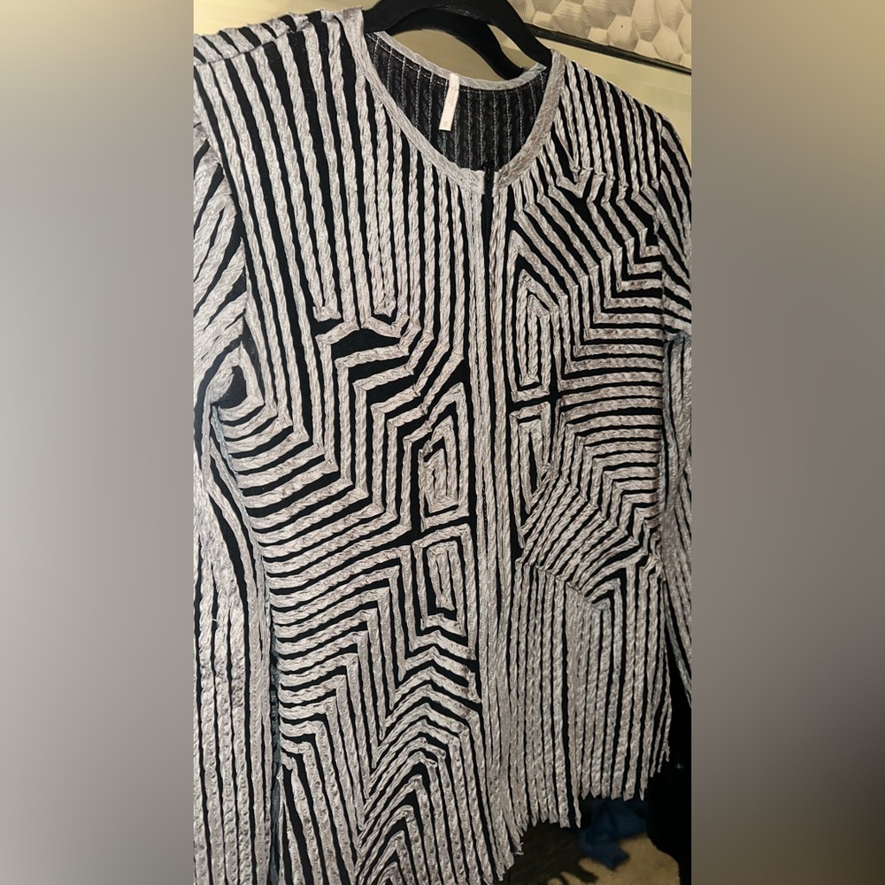 Free People Black and Grey Geometric Top